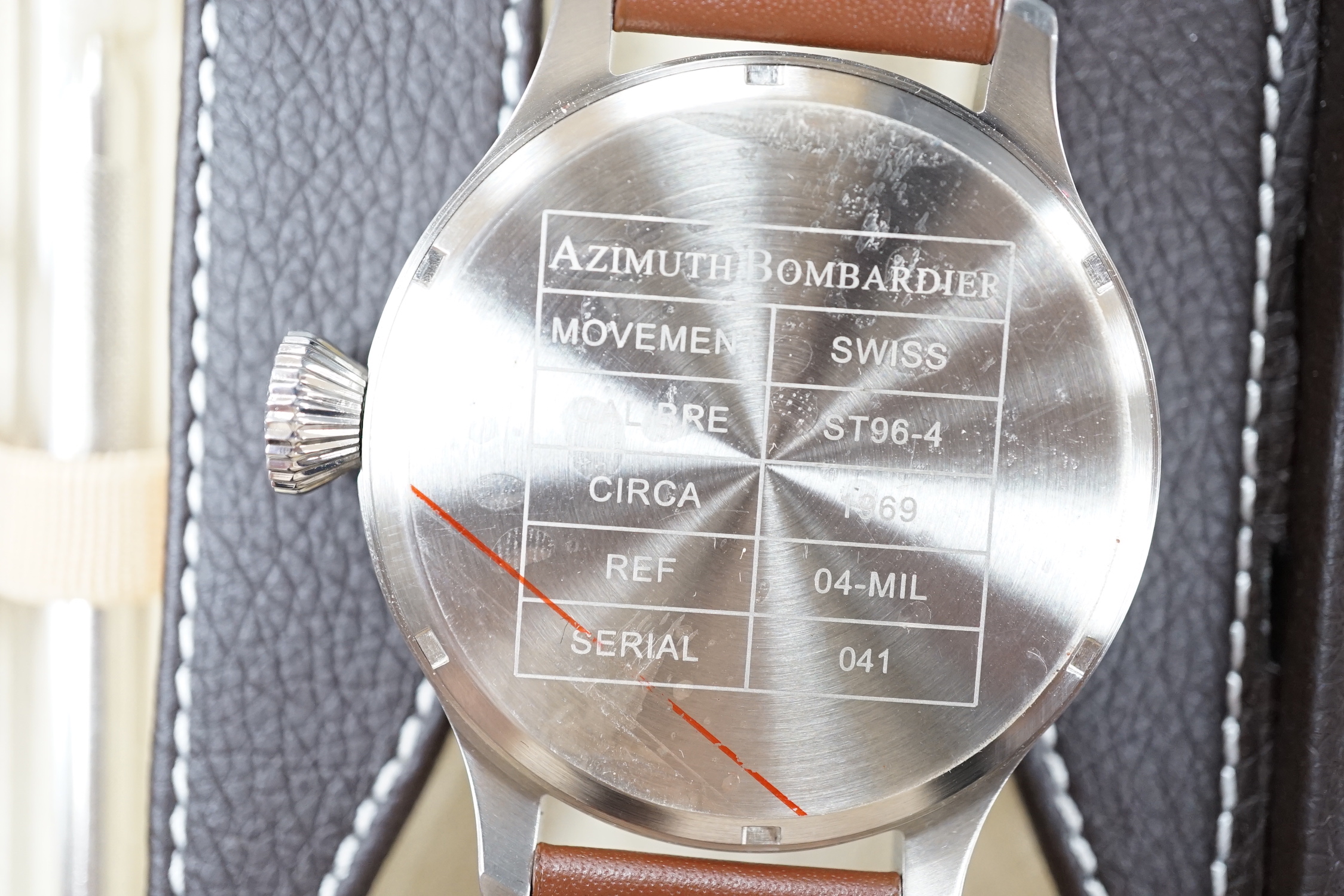 Two gentleman's recent stainless steel Azimuth wrist watches, Bombardier and Jagdbomber, with boxes.